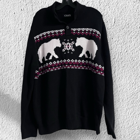 CHAPS Fairisle Polar Bear Mock Neck Sports Sweater XL - Picture 3 of 5